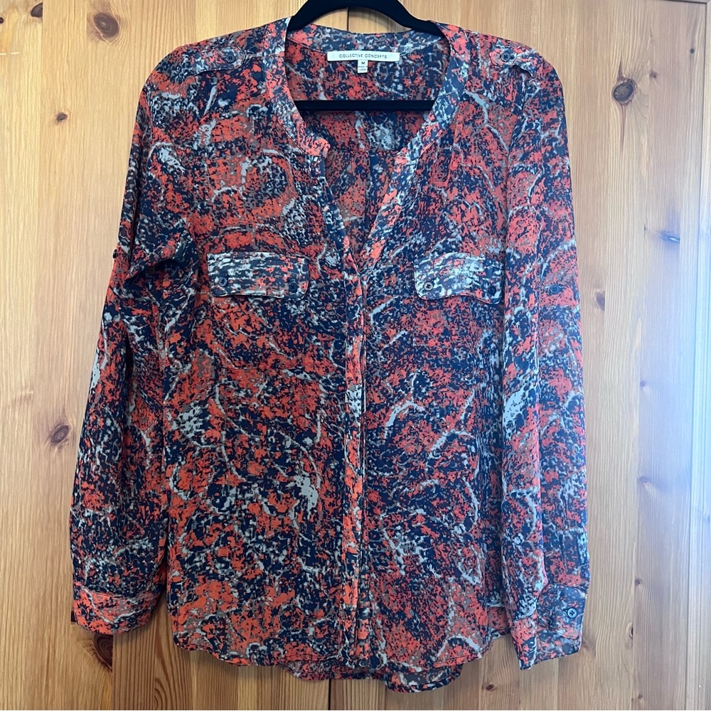 Collective Concepts Blue and Pink Blouse with Buttoned Front